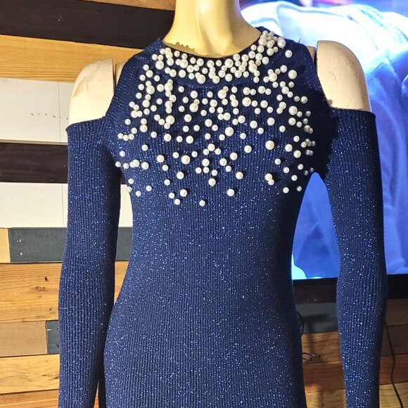 SHEIN Dresses & Skirts - Shein Navy Blue Glittered, Pearl Decorated